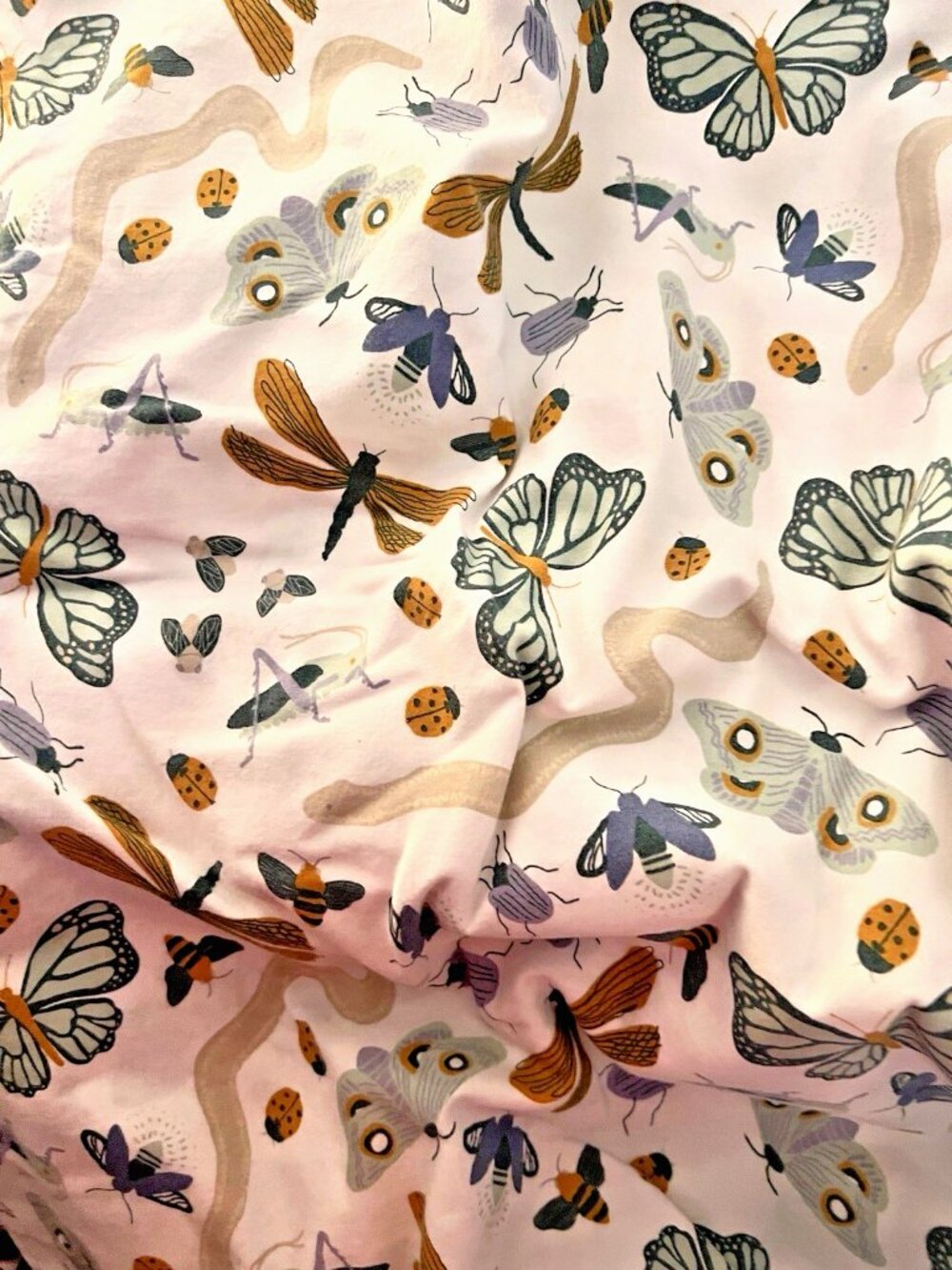 Flat Sheet Butterfly Horsefly Ladybug FULL Double Insect 100% Cotton Pillowfort
